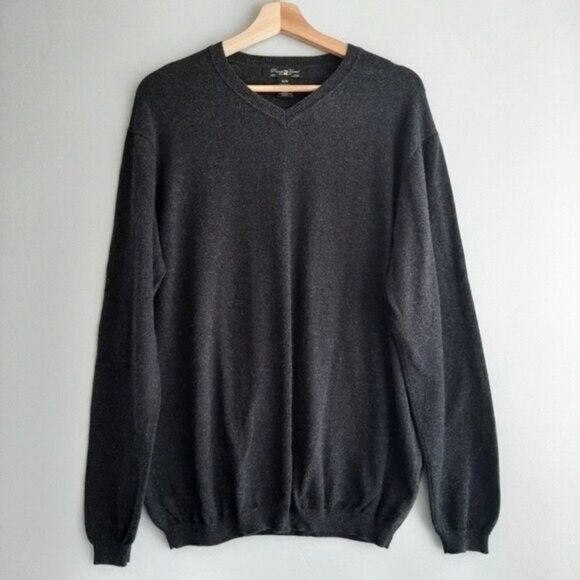 PRONTO UOMO Sweater V-neck Grey Fine Knit Men's Sz M - Picture 2 of 7